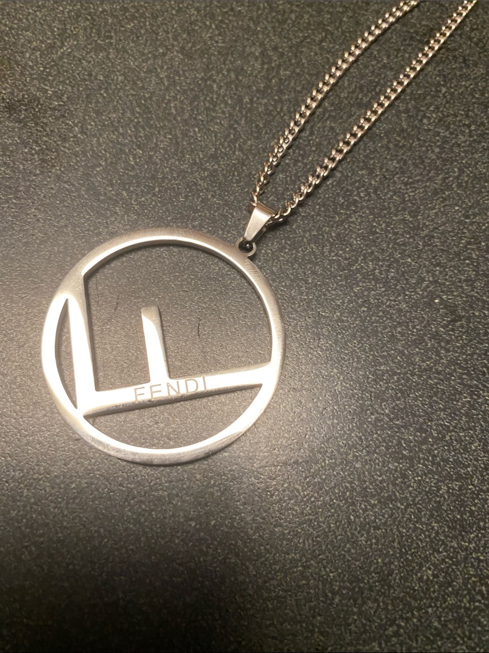 Fashion Jewelry Silver-Tone Circular Logo Pendant Necklace